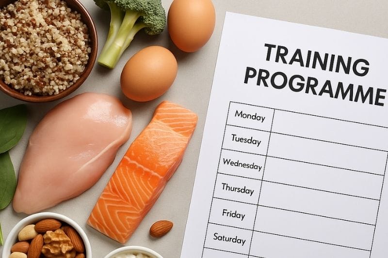 GLP-1 medication like Ozempic and Wegovy alongside gym weights, highlighting the debate on weight loss and performance for athletes and fitness enthusiasts.